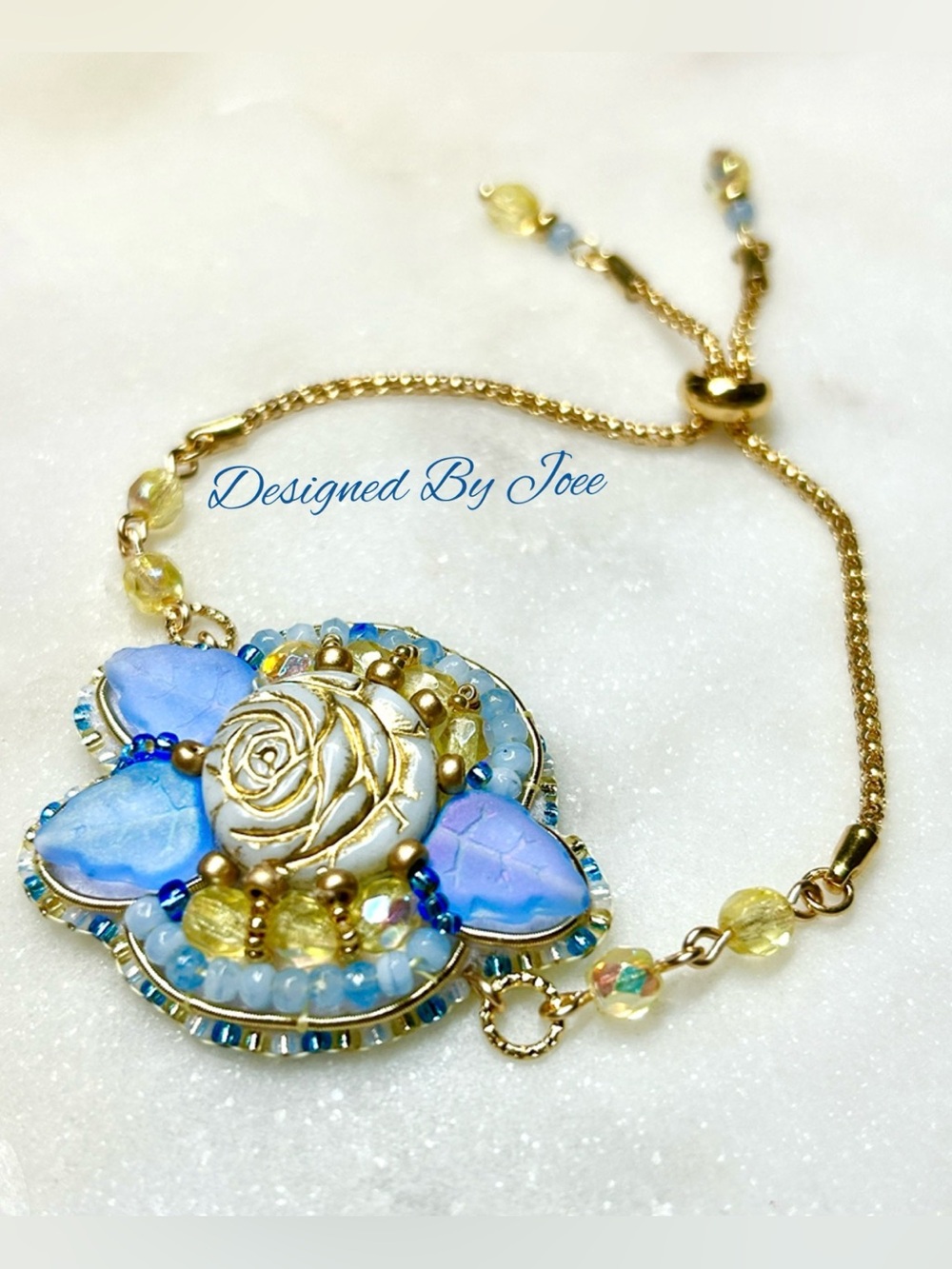 Adjustable Bead Embroidered Romantic Rose Bracelet